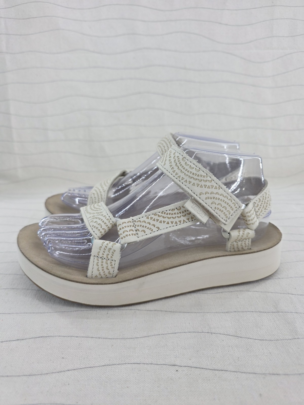 Teva Womens Midform Universal Geometric Beige Leathe4 Sandals 1090873 Size 7