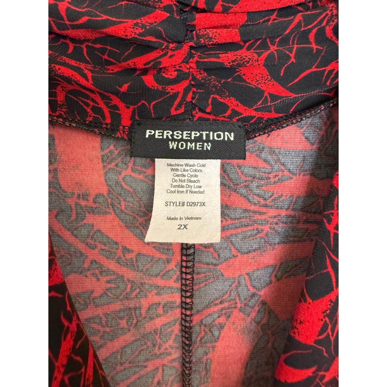 Perception Women Sleeveless V Neck Red Black Abstract Dress Plus Size 2X
