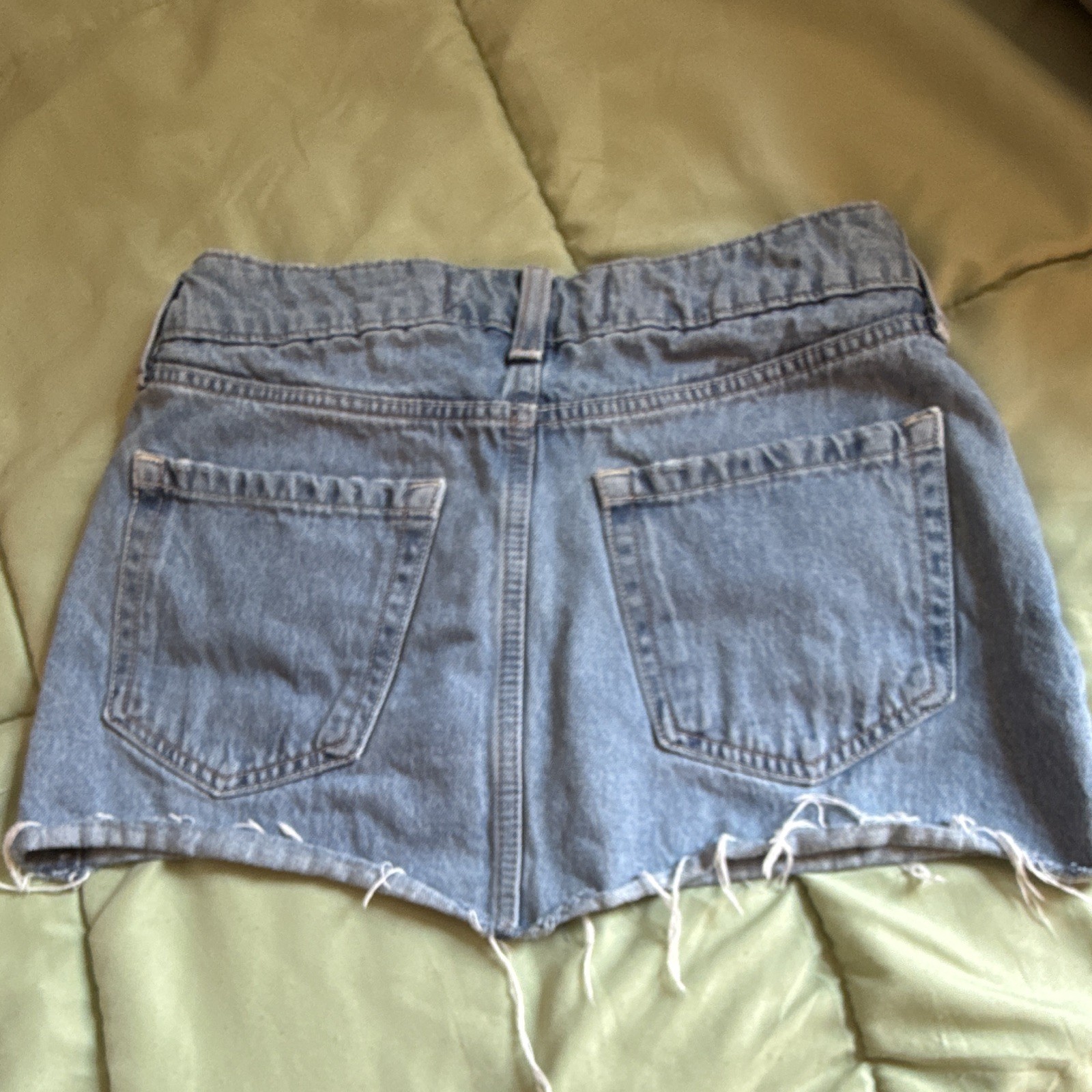 Hollister Blue Denim Mini Skirt W23 Low Rise Solid Pockets Button Closure
