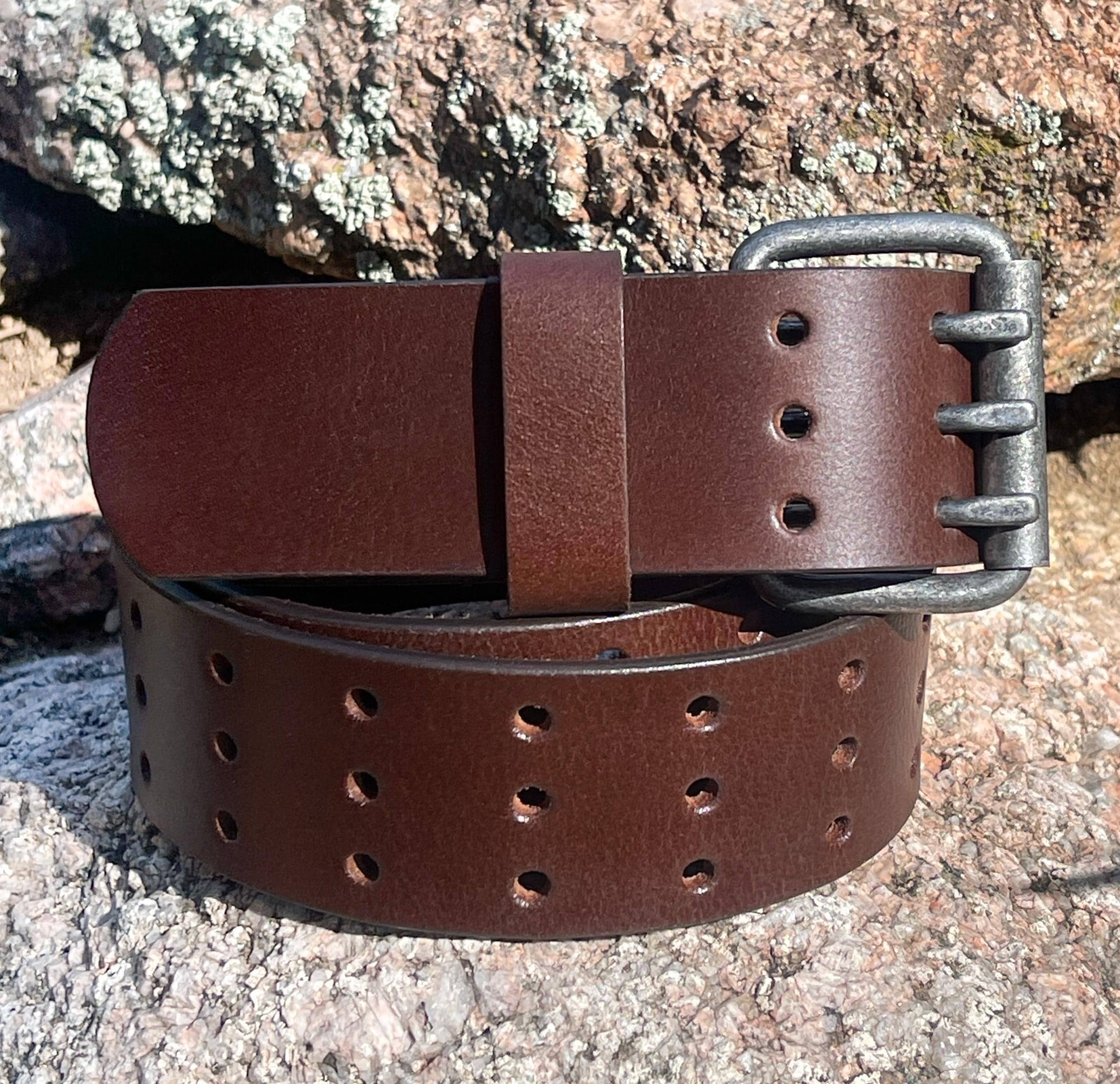 Full Grain Milled Buffalo Leather 3-Hole Triple Prong Buckle Jeans Belt – Brown