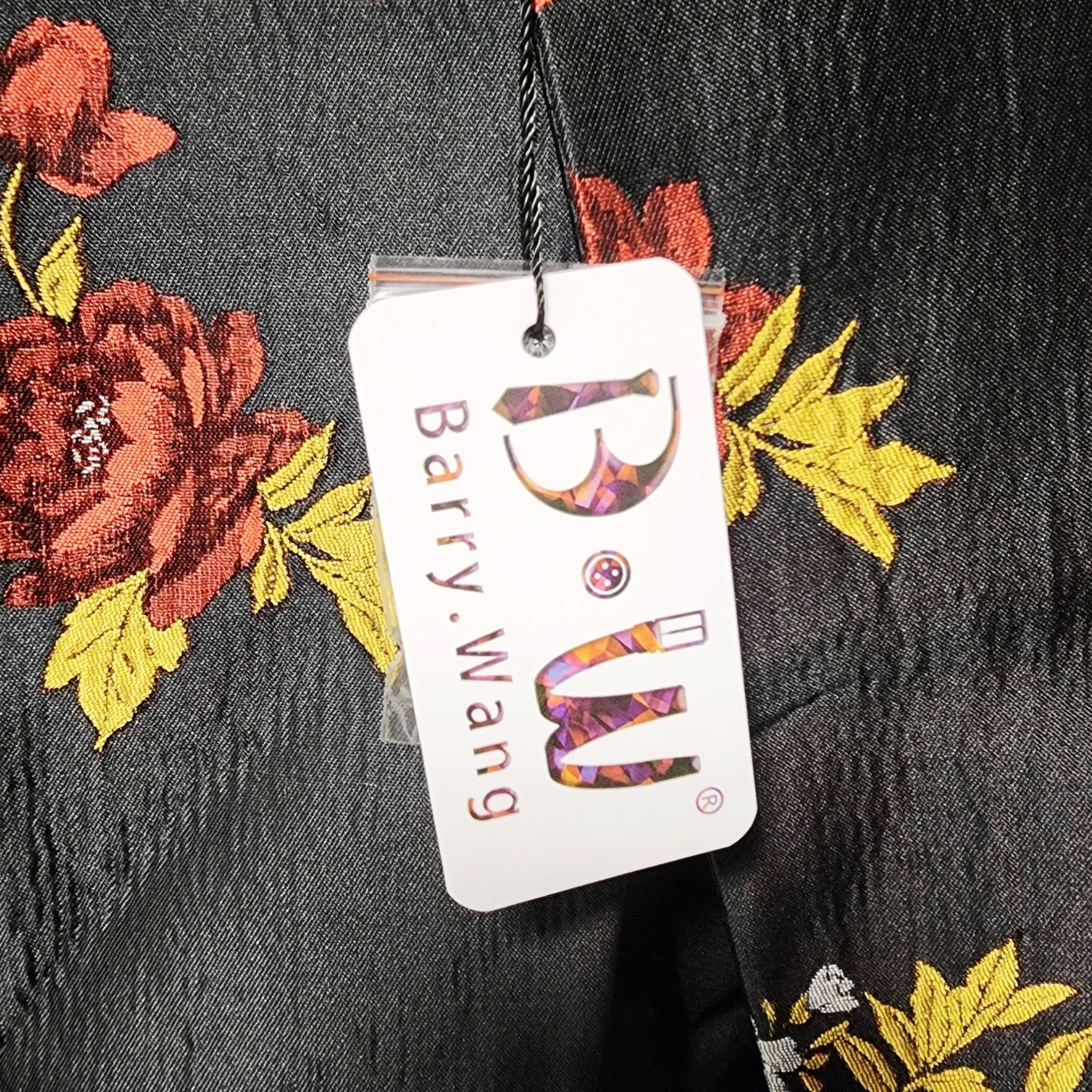 Barry.Wang Mens Floral Print Tuxedo Jacket Blazer Black Red Gold Size XL