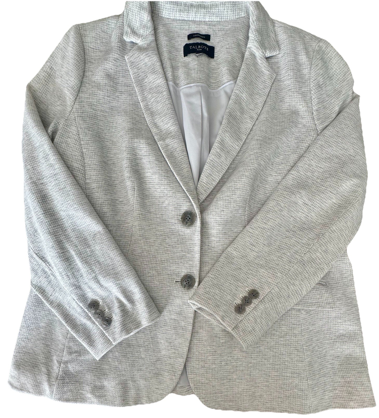 TALBOTS Aberdeen Knit Blazer Jacket Heather Gray Two Button Stretch Comfort (1X)