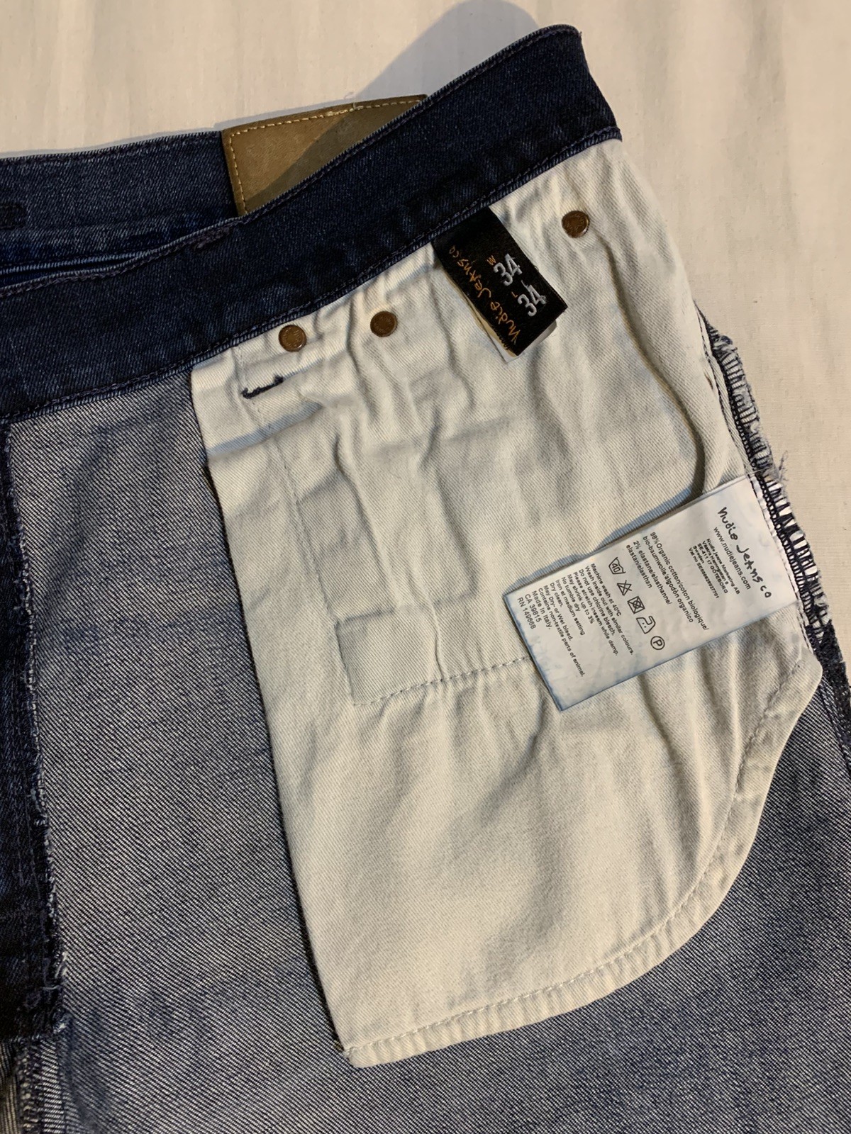 Nudie Jeans Co, Lean Dean, Deep Sparkle, 98% Cotton 2% Elastane, Size 34 x 34.