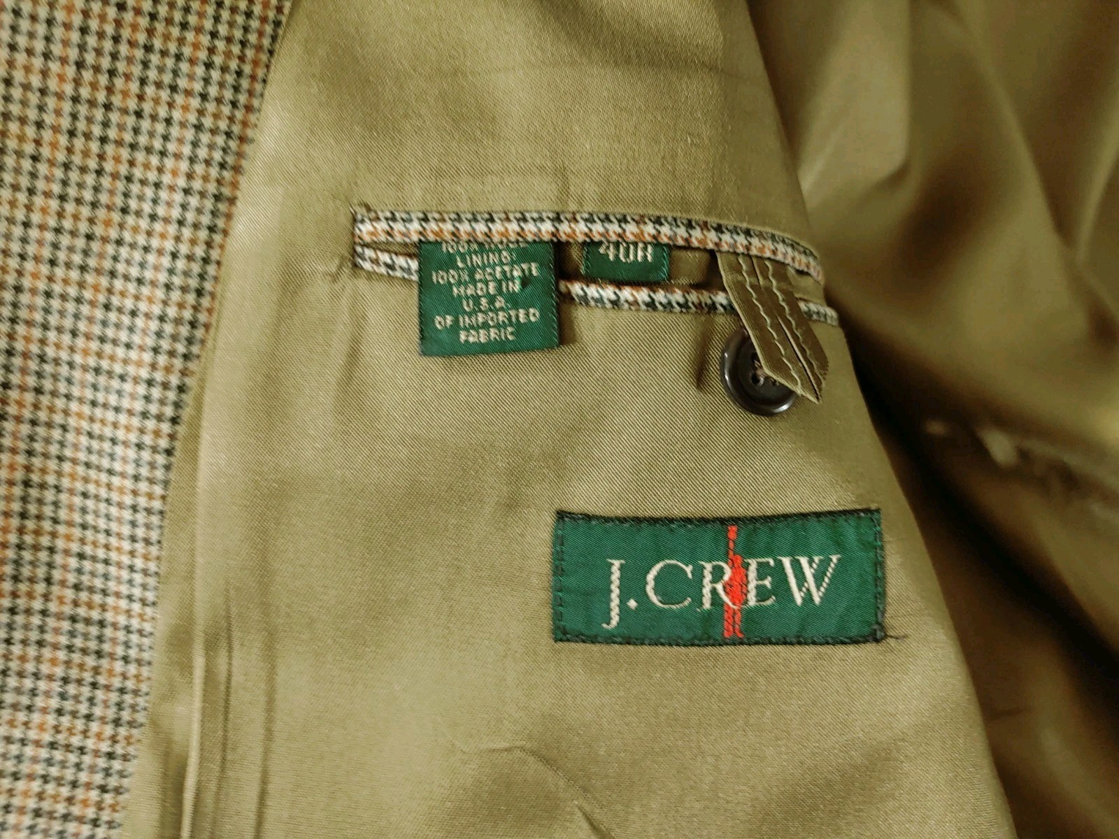 Vintage J Crew Blazer Men’s 40/41R Wool Brown Tan Houndstooth Sport Coat Jacket