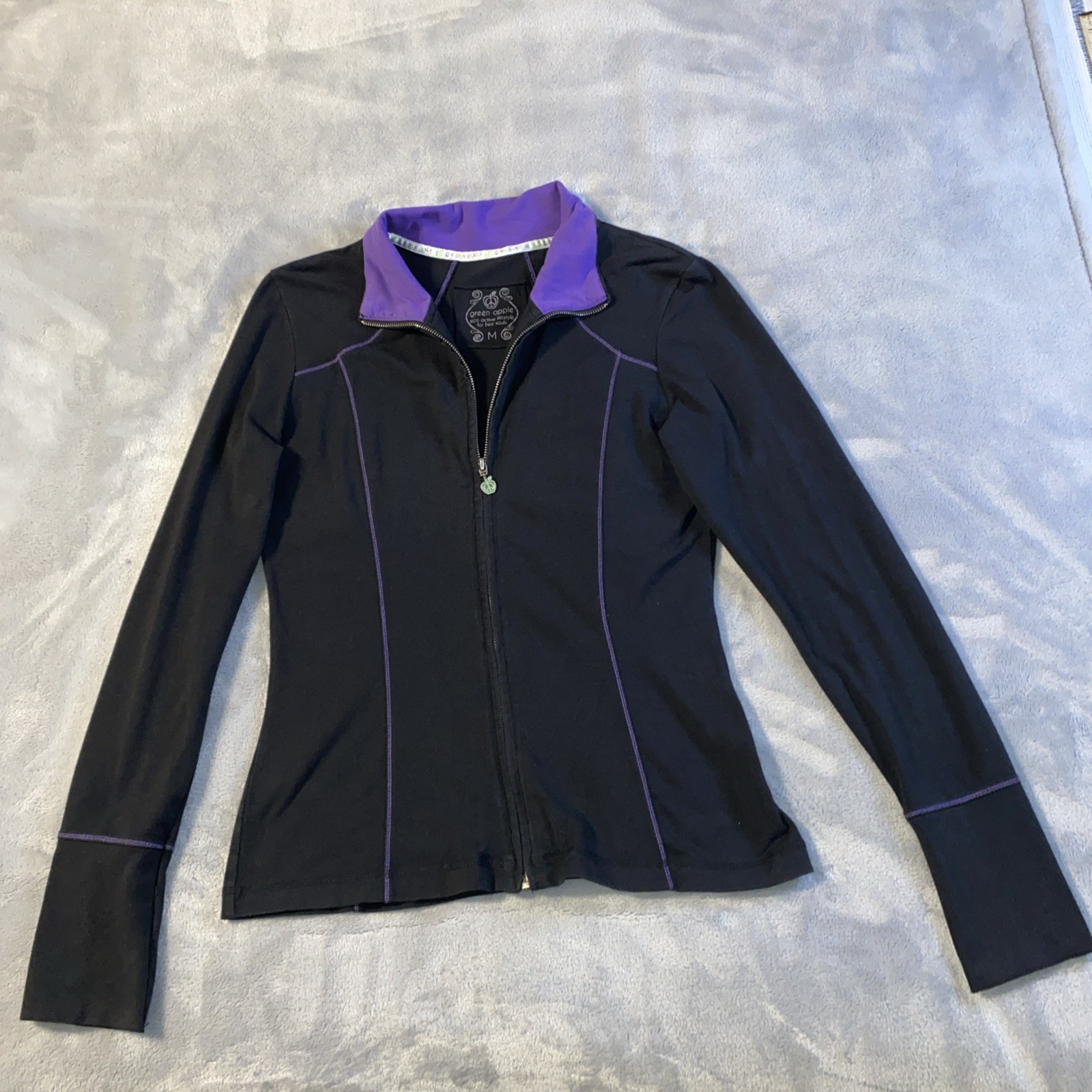 Green Apple Active long-sleeve Bamboo Full Zip Women’s Size Medium Black Jacket