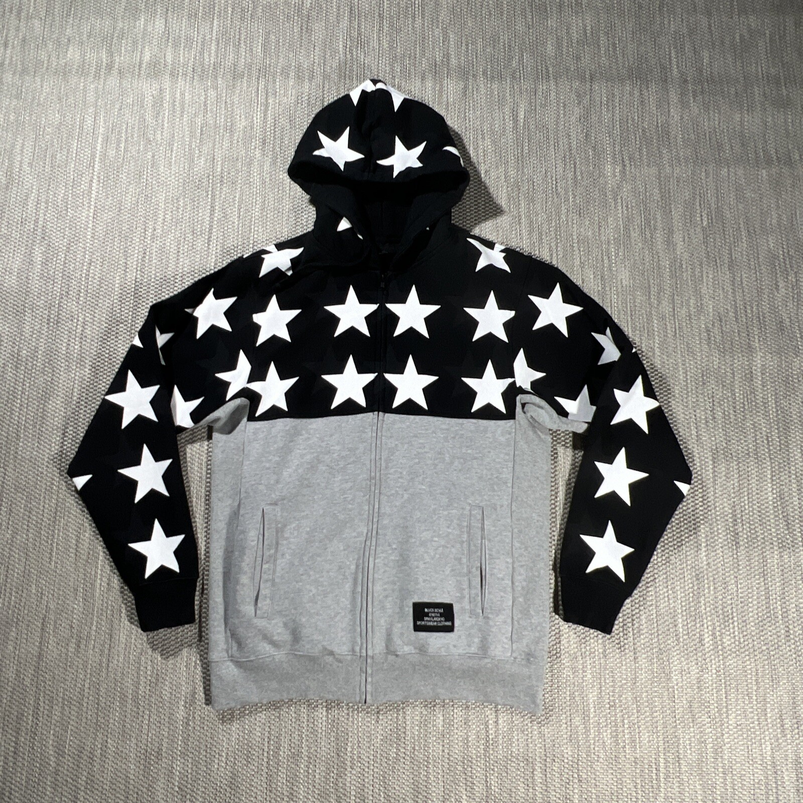 Black Scale Hoodie Men L Full Zip Gray Modern Fit BLVCK SCVLE White Star Jacket