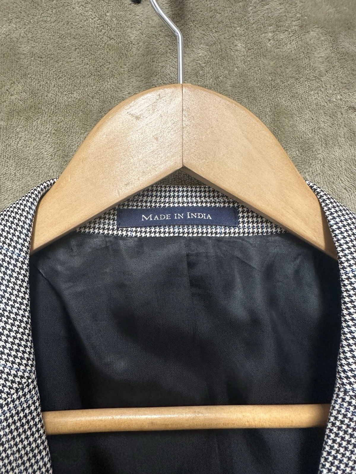 Lands’ End Blazer Men’s 43L Gray Hondstooth Wool 2-Button Gold Button Sport Coat