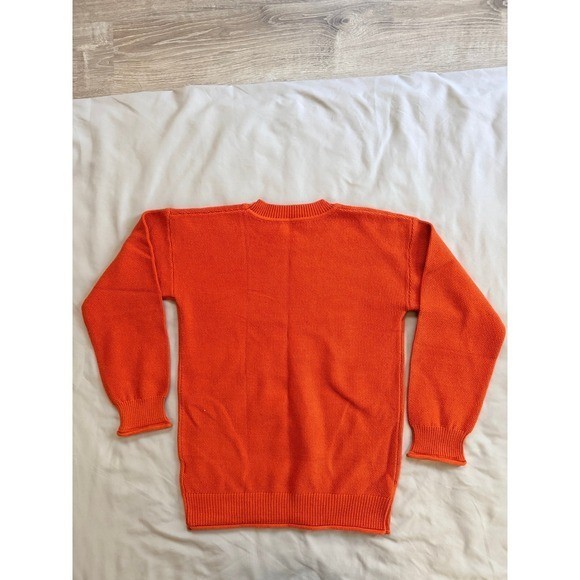 Orange Crewneck Sweater Womens Long Sleeve Textured Knit Pullover