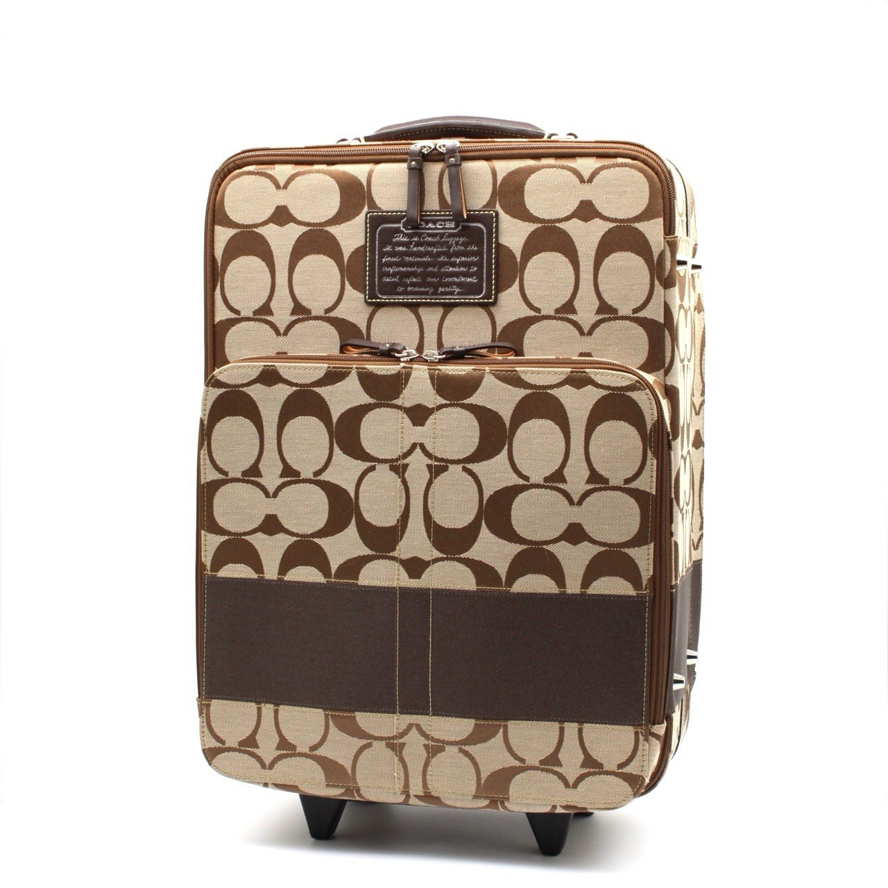 COACH F77180 Signature Canvas Leather Rolling Suitcase Carry On Luggage Brown