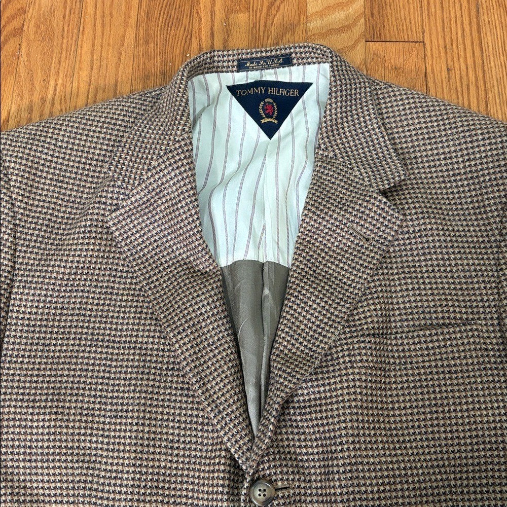 Tommy Hilfiger Houndstooth Blazer Brown 3-Button Sport Coat Mens 41L Made in USA
