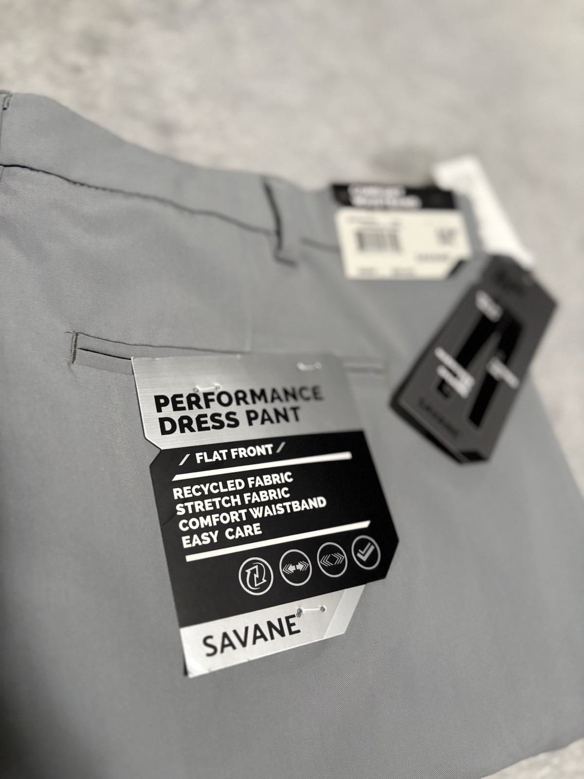New Savane Performance Dress Pants Flat Front Size 44×30 Gray Stone NWT Comfort