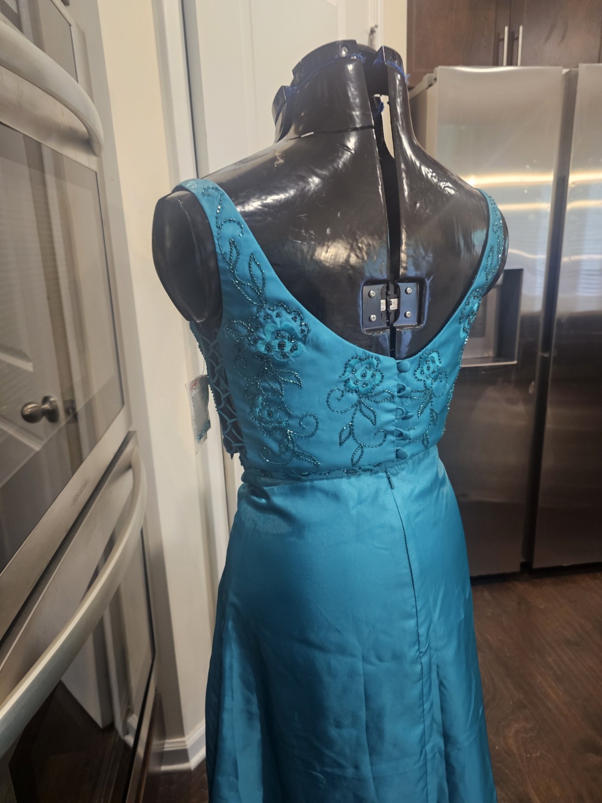 Alyce Design Blue Green Teal Beaded Two Piece Dress 6