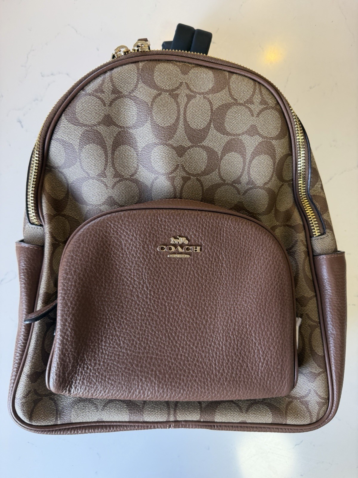 Coach Women’s Signature C Mini Zip Backpack Brown Tan Black Gold Hardware