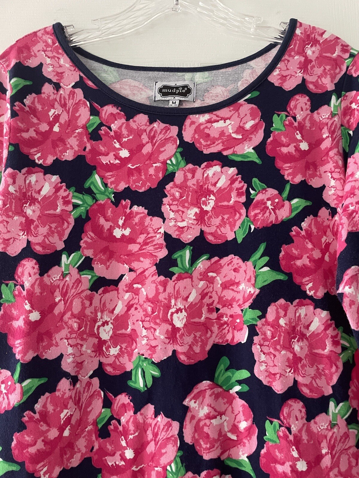 Mud Pie Size Medium 8-10 Colorful Preppy Pink Floral Navy Blue Knee Length Dress