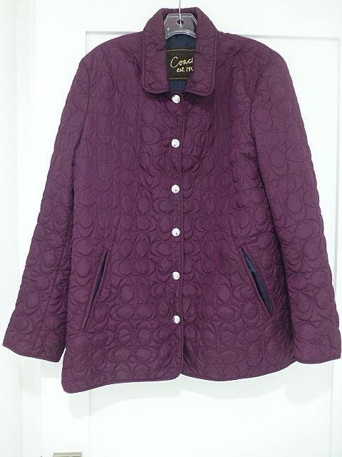 COACH 1941 Monogram C Logo Quilted Purple Plum Coat Jacket Lightweight Womens XL
