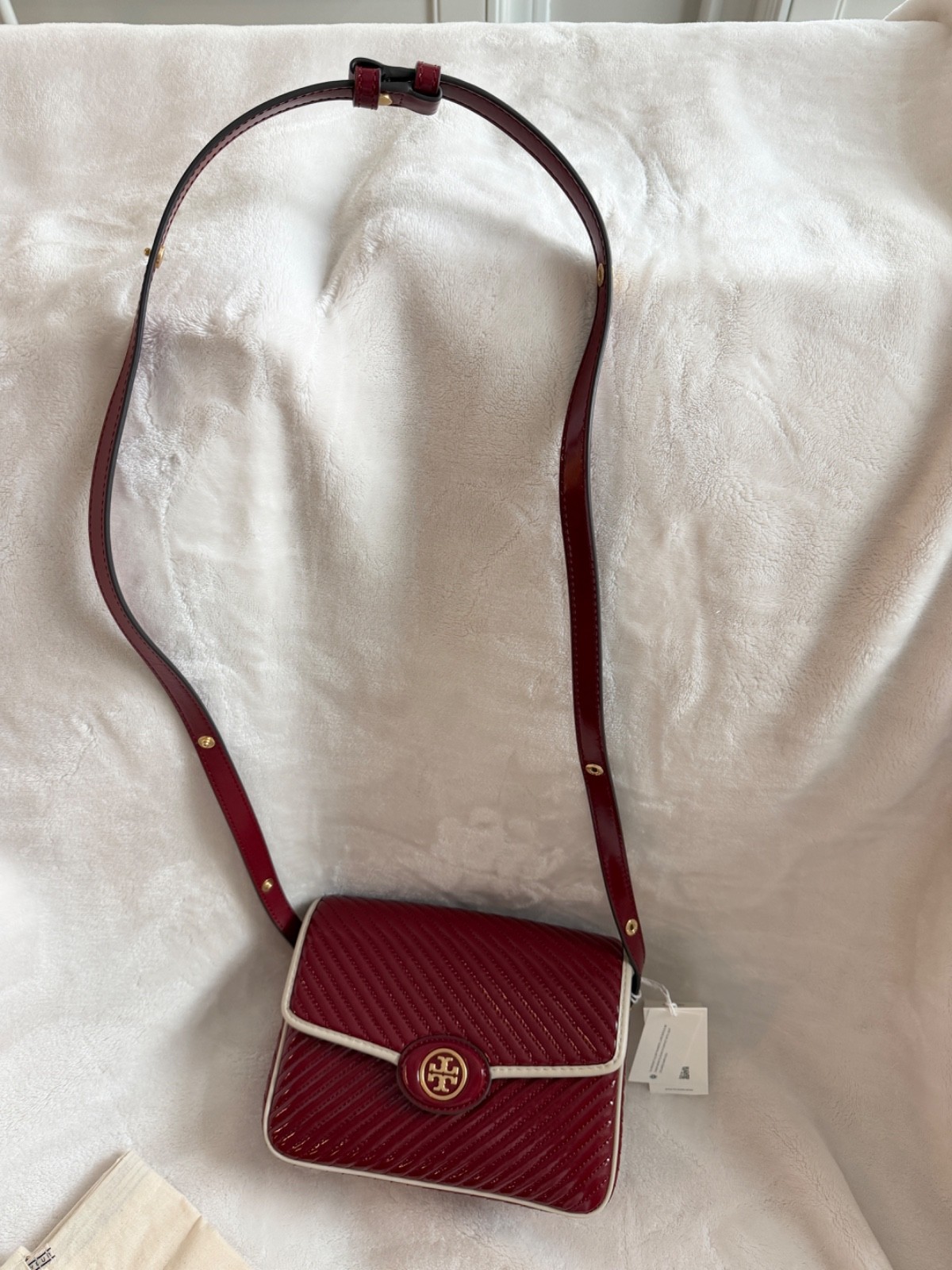 NWT Tory Burch Robinson Quilted Patent Leather Shoulder Crossbody Red Bag RARE