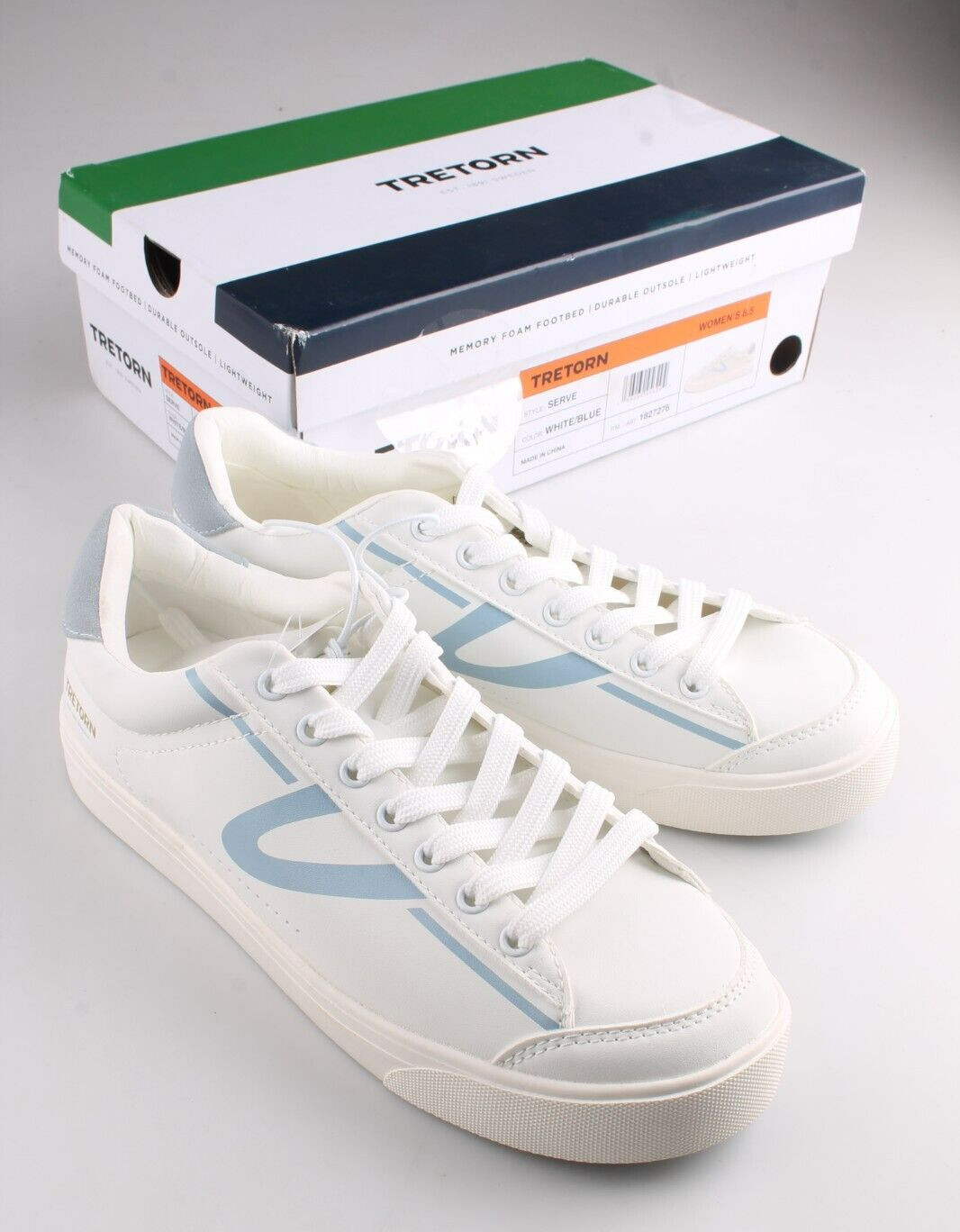 Tretorn “Serve” Women’s White Blue 7.5 8 8.5 9 Memory Foam Footbed Sneaker NEW