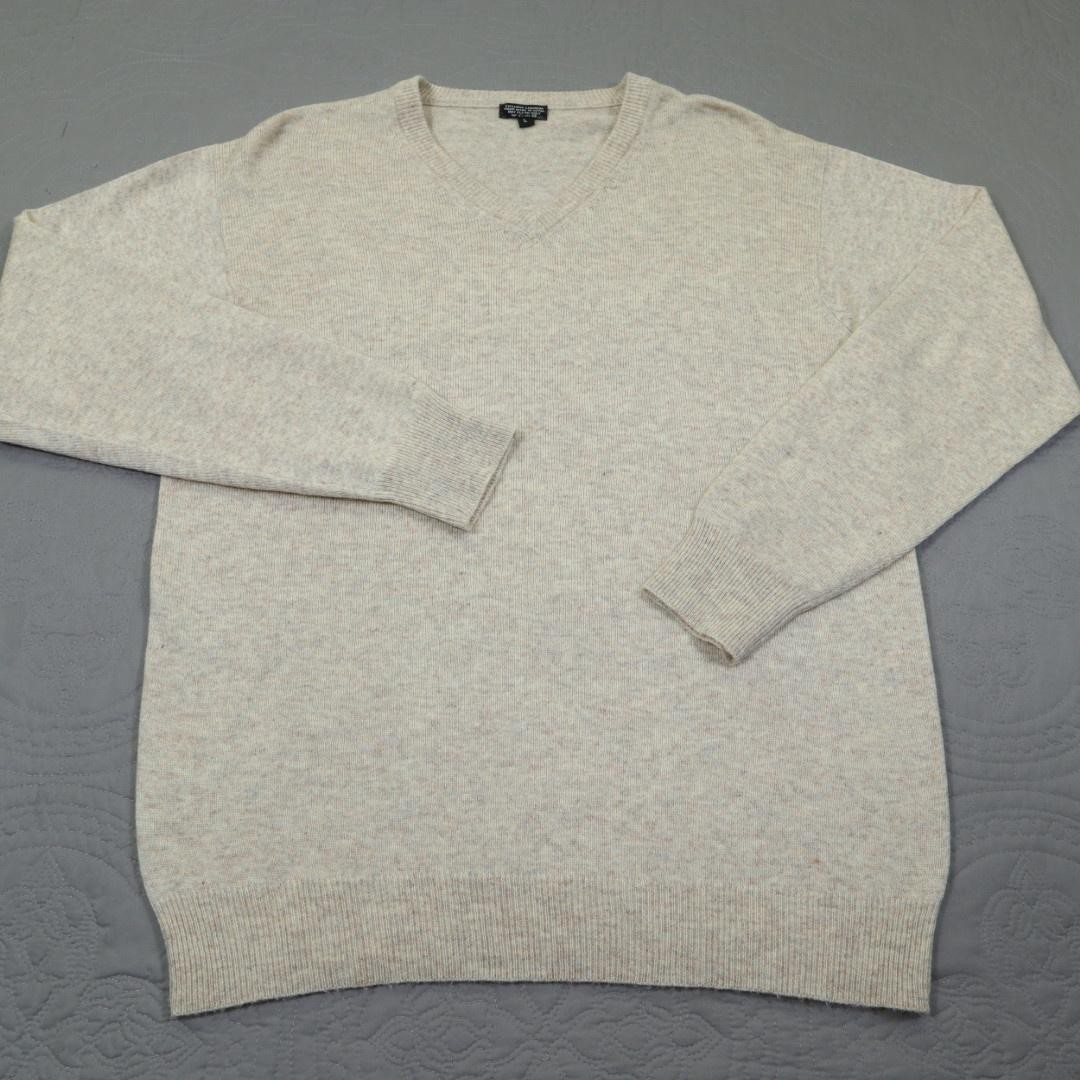 Cashmere Sweater Womens Large Beige V Neck Cashmere Handmade Nepal Soft Speckled