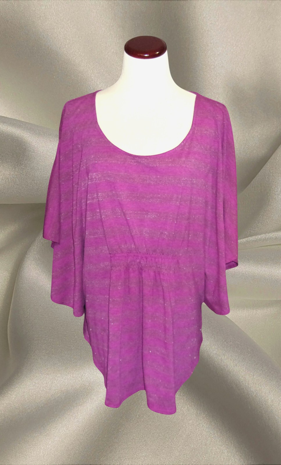 Faded Glory Womens Plus Size 2XL Purple Glitter Blouse Metallic Shimmer Top Boho