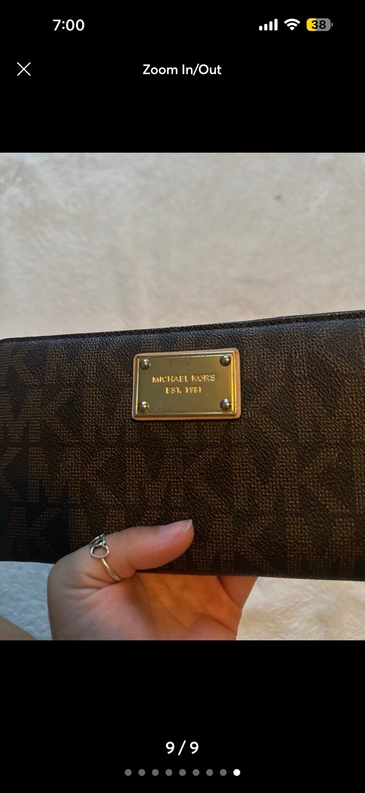 Michael Kors Monogram Logo Tote w/ Matching Zip Wallet Brown/Beige Gold