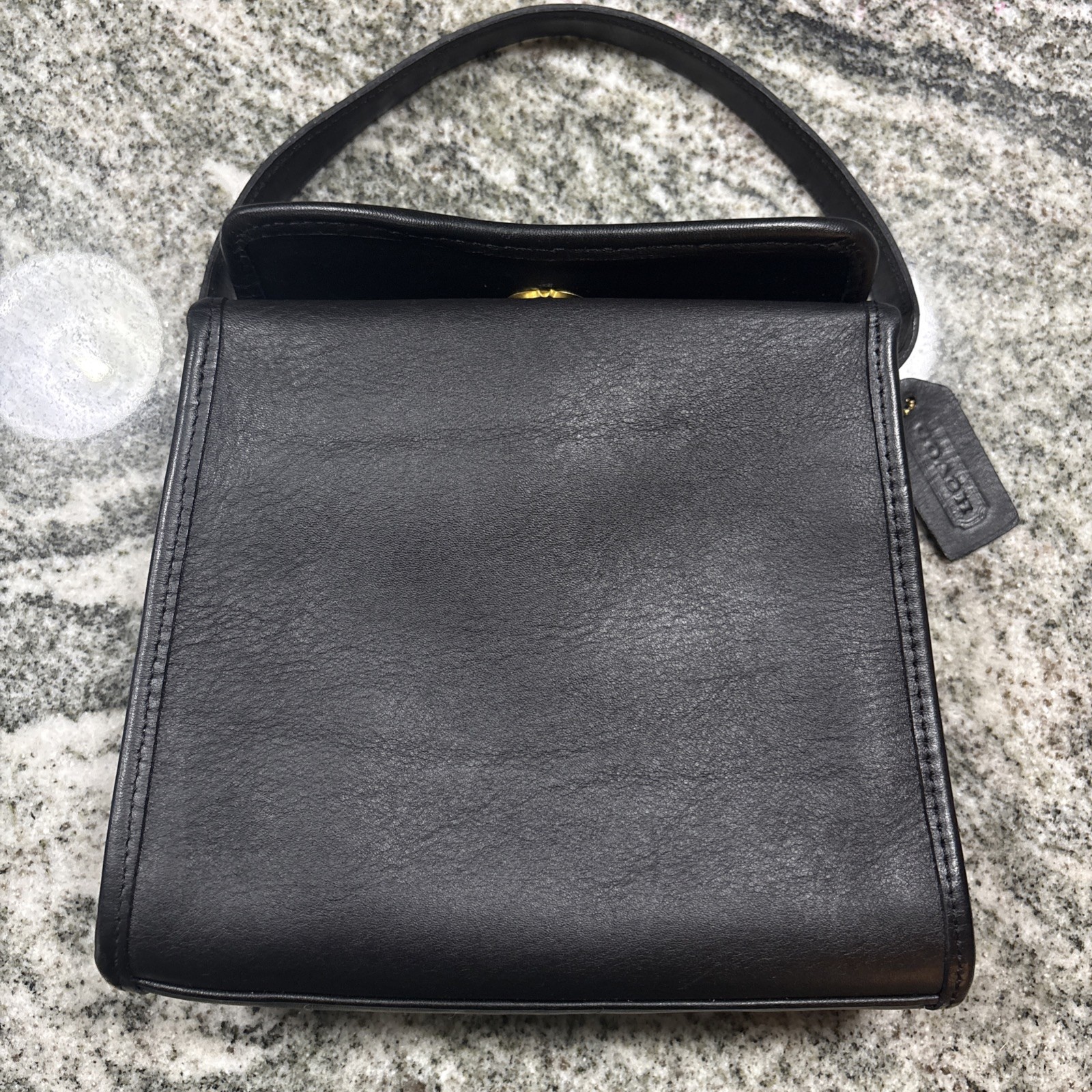 ‘98 Vintage Coach 9043 Black Leather Handbag Old Coach USA Top Handle Bag