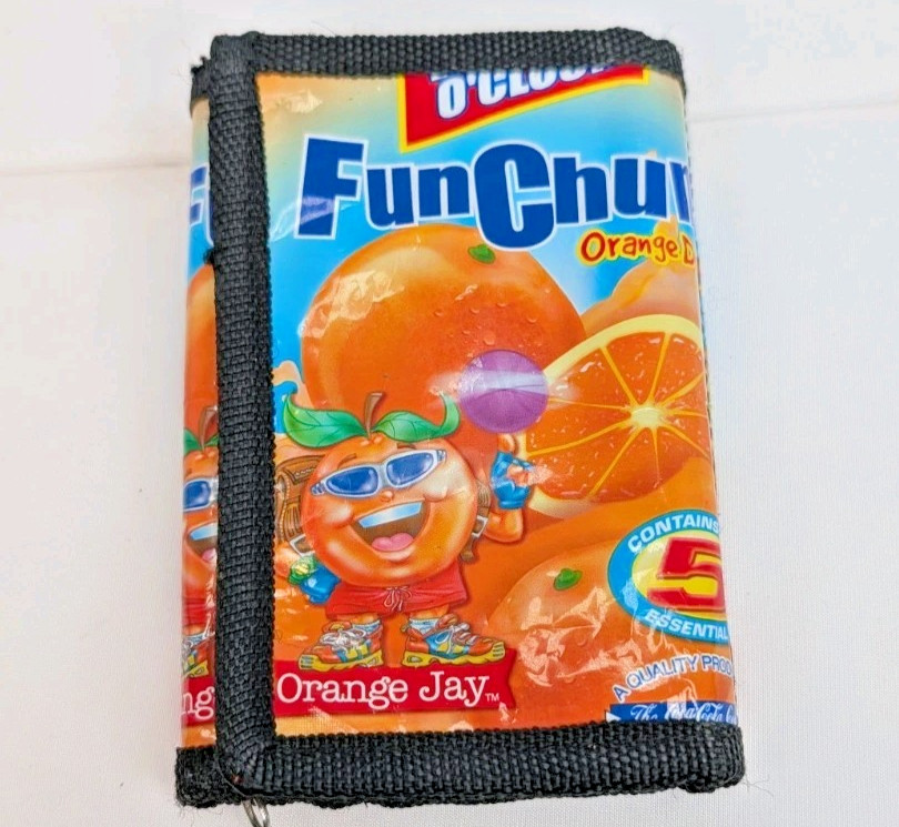 Unisex Handmade Fun Chum Orange Drink Wrapper Trifold Credit Card Wallet