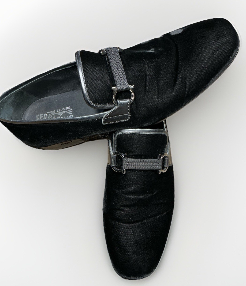 Salvatore Ferragamo Florence Beaded Velvet Slip-On Men’s Dress Loafers Black 11D