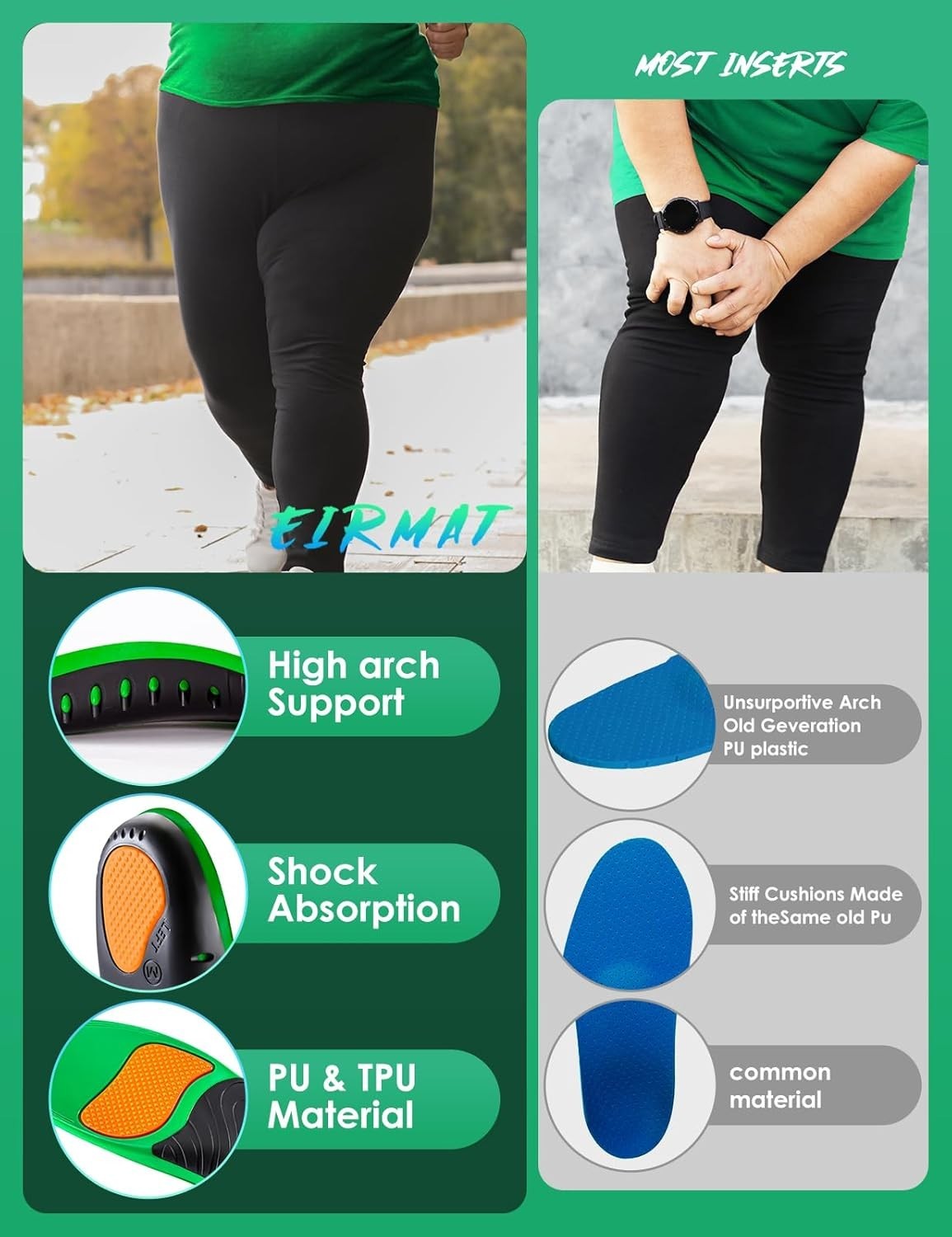 Plantar Fasciitis High Arch Support Insoles for Men Women, Arch Support Inserts.
