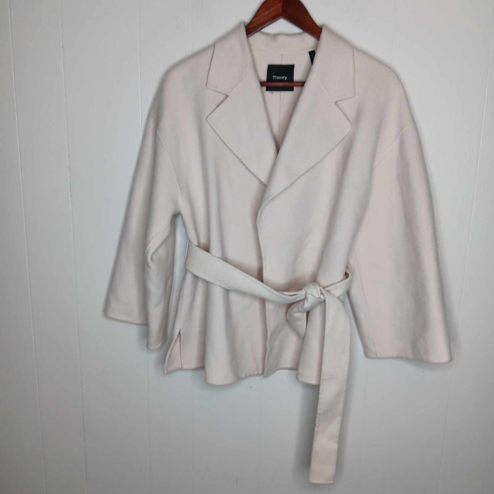 Theory Wool Cashmere Belted Robe Jacket S Ivory Double Face New Divide Luxe
