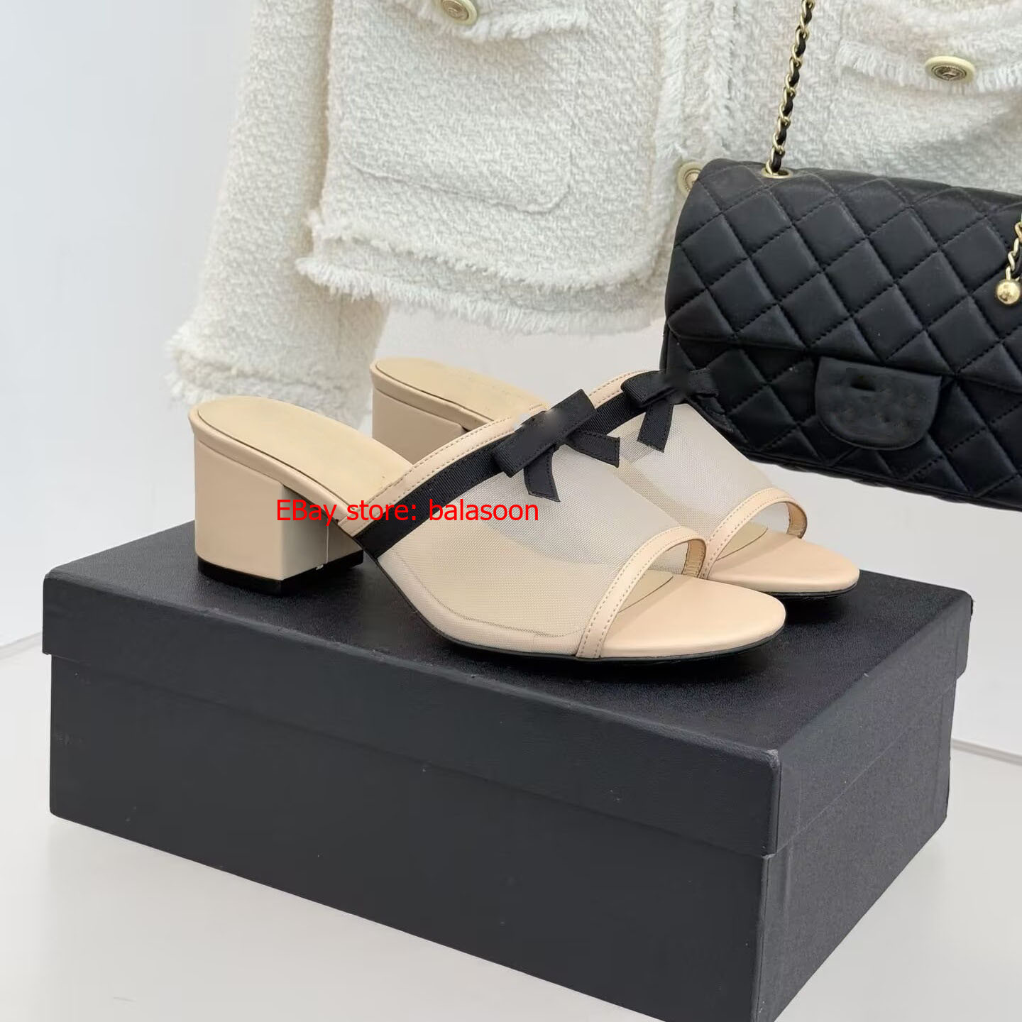 bow low-heeled slippers spring and summer 2026 mesh slippers comfortable 35-40