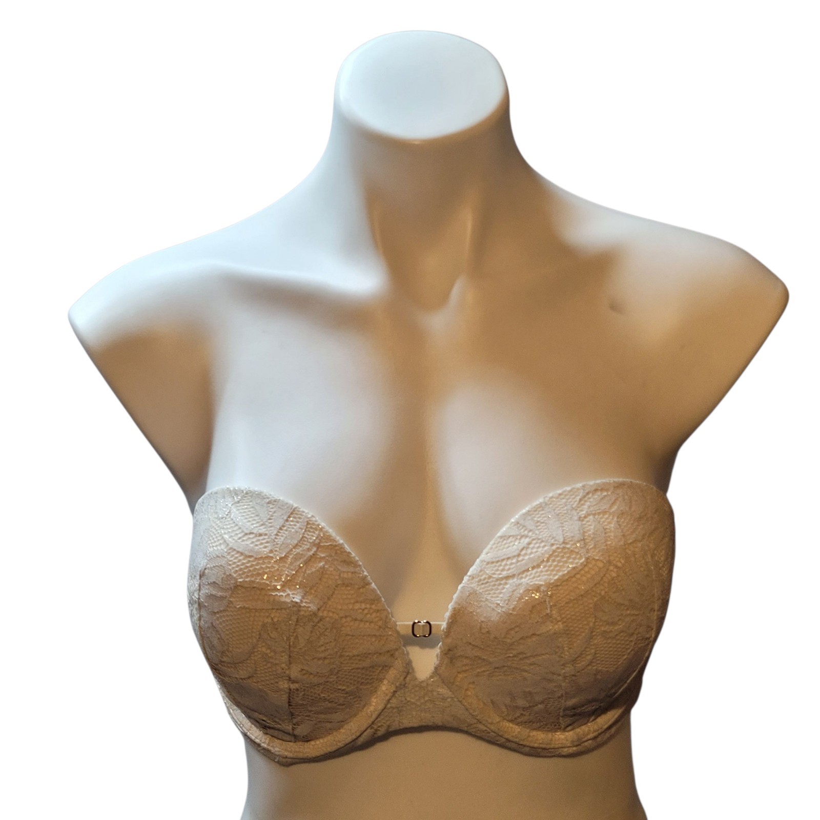 Victoria’s Secret 34D White Lace Multiposition Bra No Straps Small Stain