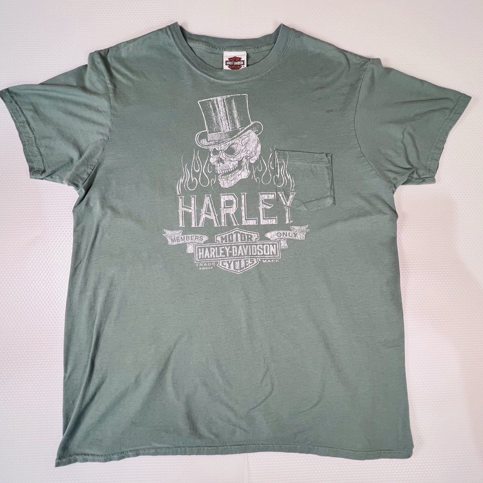 Harley Davidson Skull Flames Pocket Tee Lakewood NJ Mens L Double Sided