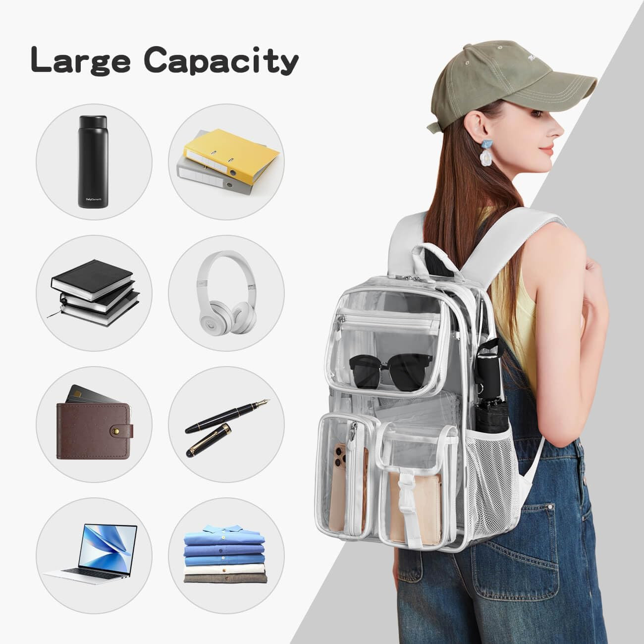 Heavy Duty Clear Backpack 16x11x5 TPU Stadium See Through Bookbag Grey