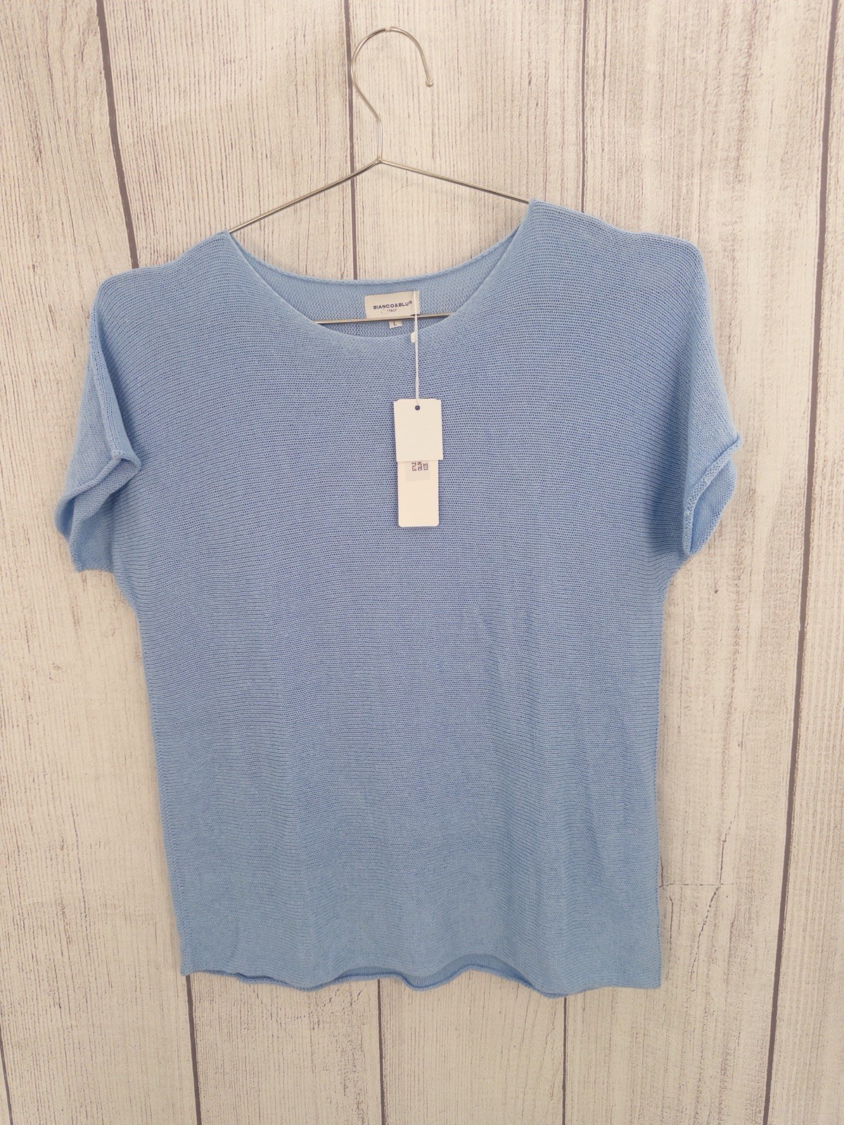 Bianco & Blu Sweater Womens LARGE Blue Lightweight Textured Boho Beachy Summer