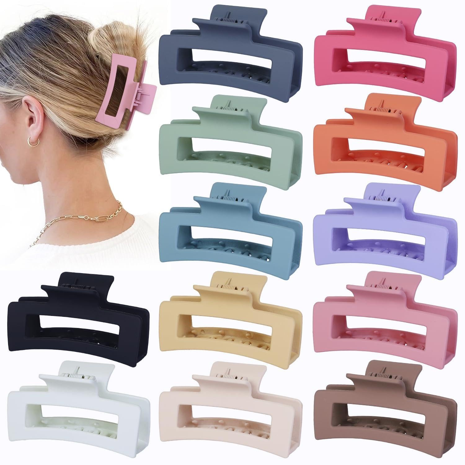 12 Pcs Medium Hair Clips, 3.5 Inch, Colorful – Hair Clips for Thick and Thin Hai