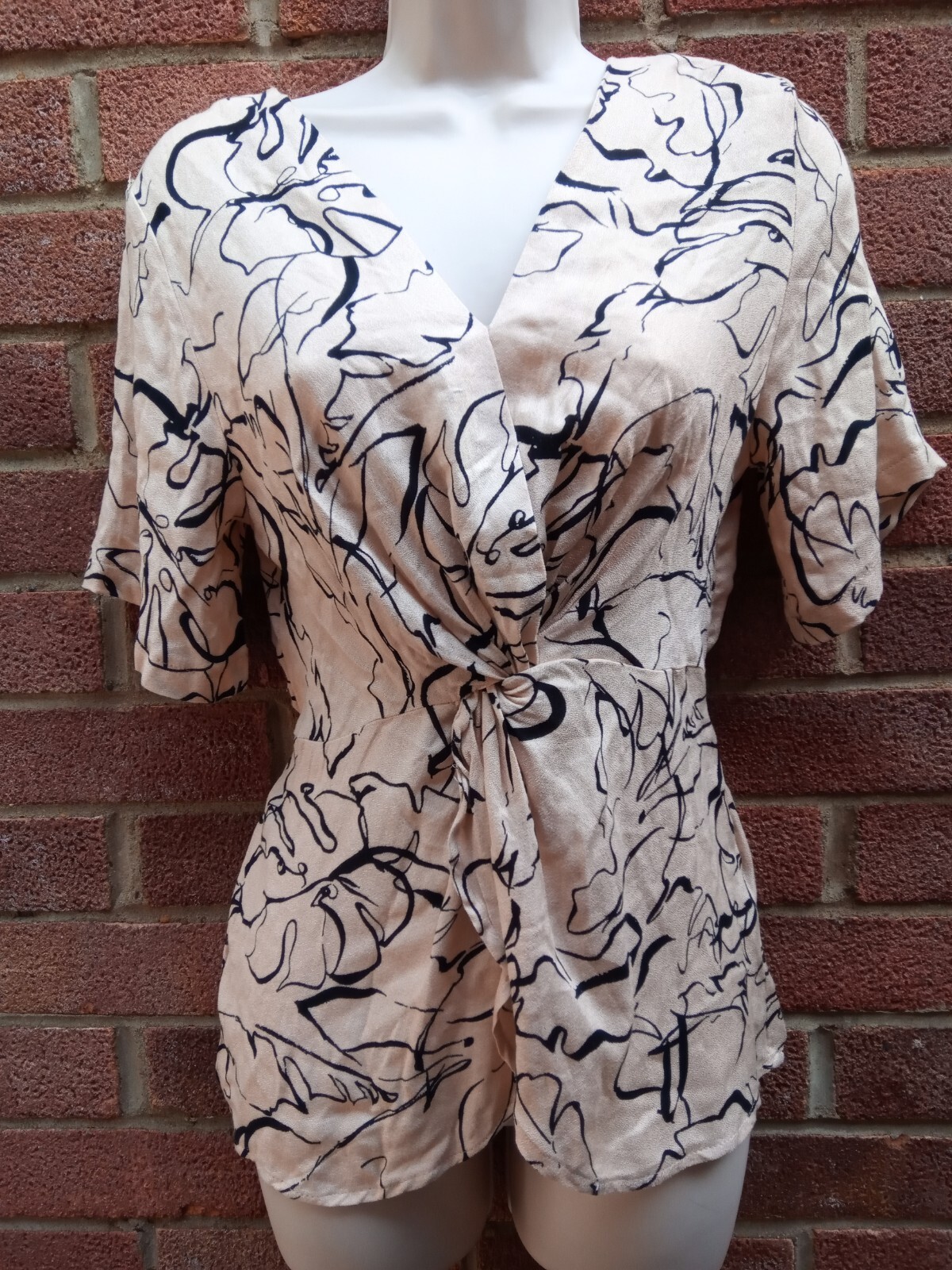 Primark Brown Stone Blouse Top With Twisted Knot Front Size UK 6 EU 34 USA 2