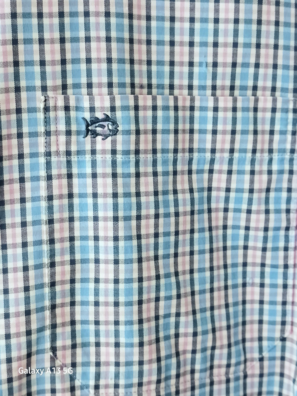Southern Tide Intercoastal Blue Pink Check Nylon/Span LS Shirt Logo Men’s M EUC