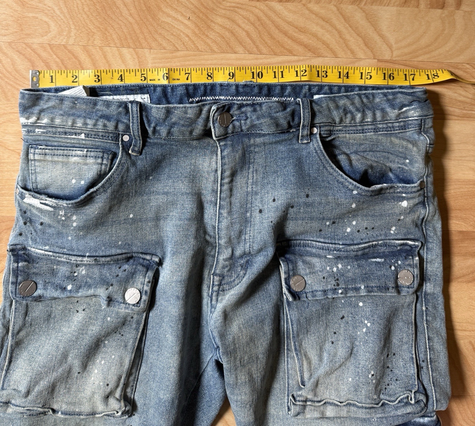 First Row Utility Cargo Repair Distressed Denim Jeans Size 38X32