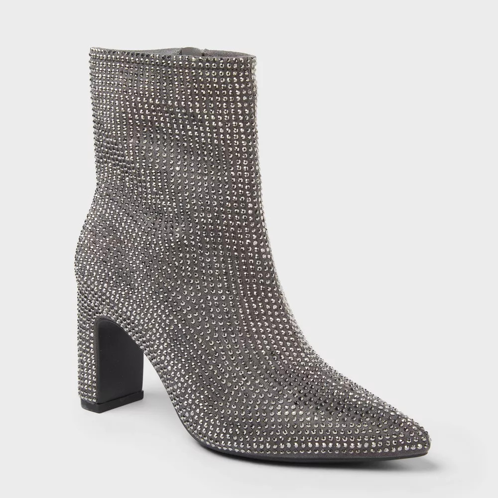 A New Day Women Gloria Sparkle Low Shaft Heeled Boots – Silver