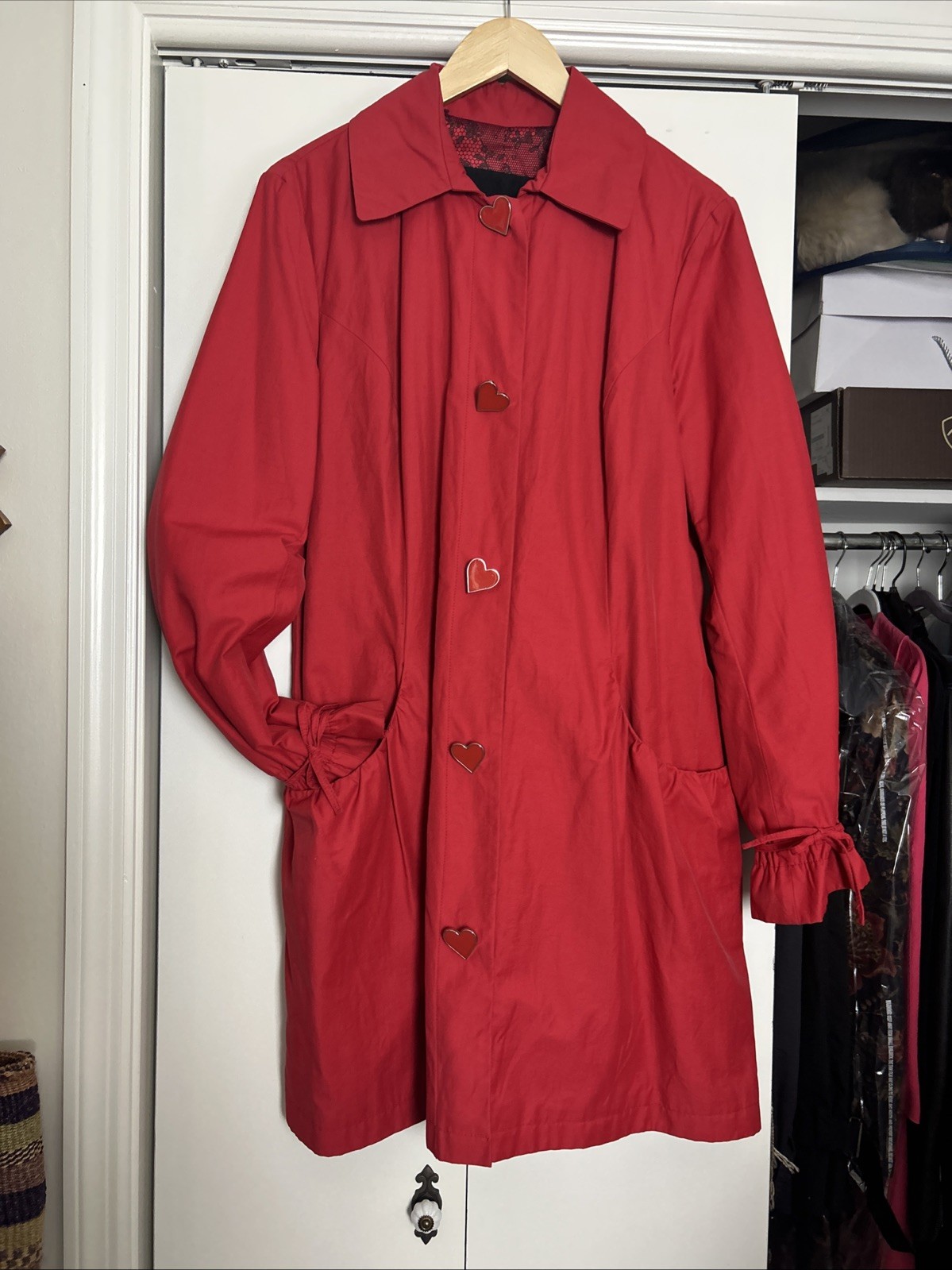 Vintage Y2k Betsey Johnson Red Long Midi Coat Women’s Size XL