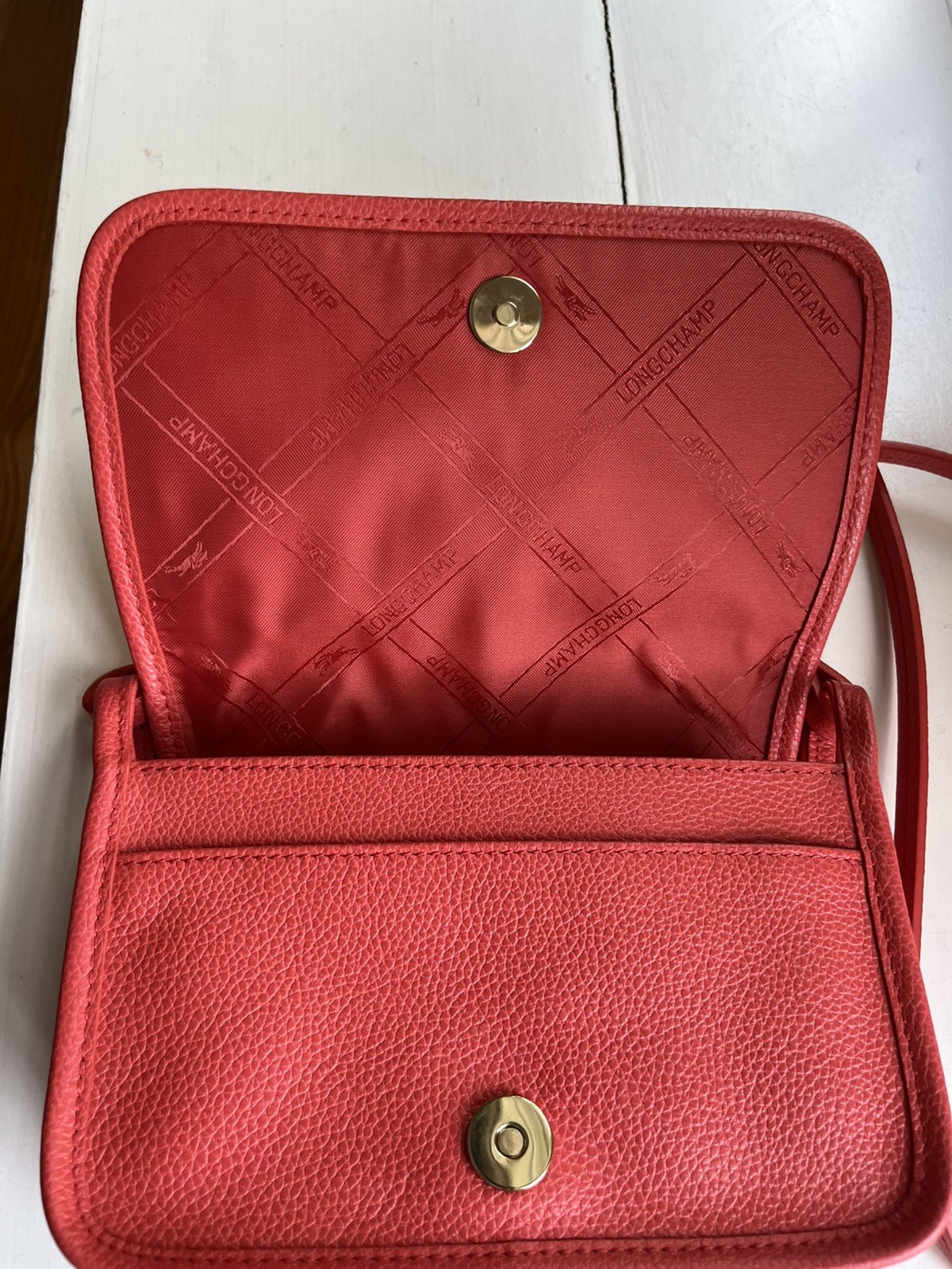 NWT Longchamp Le Foulonné Leather Wallet on Crossbody Strap Orange $330