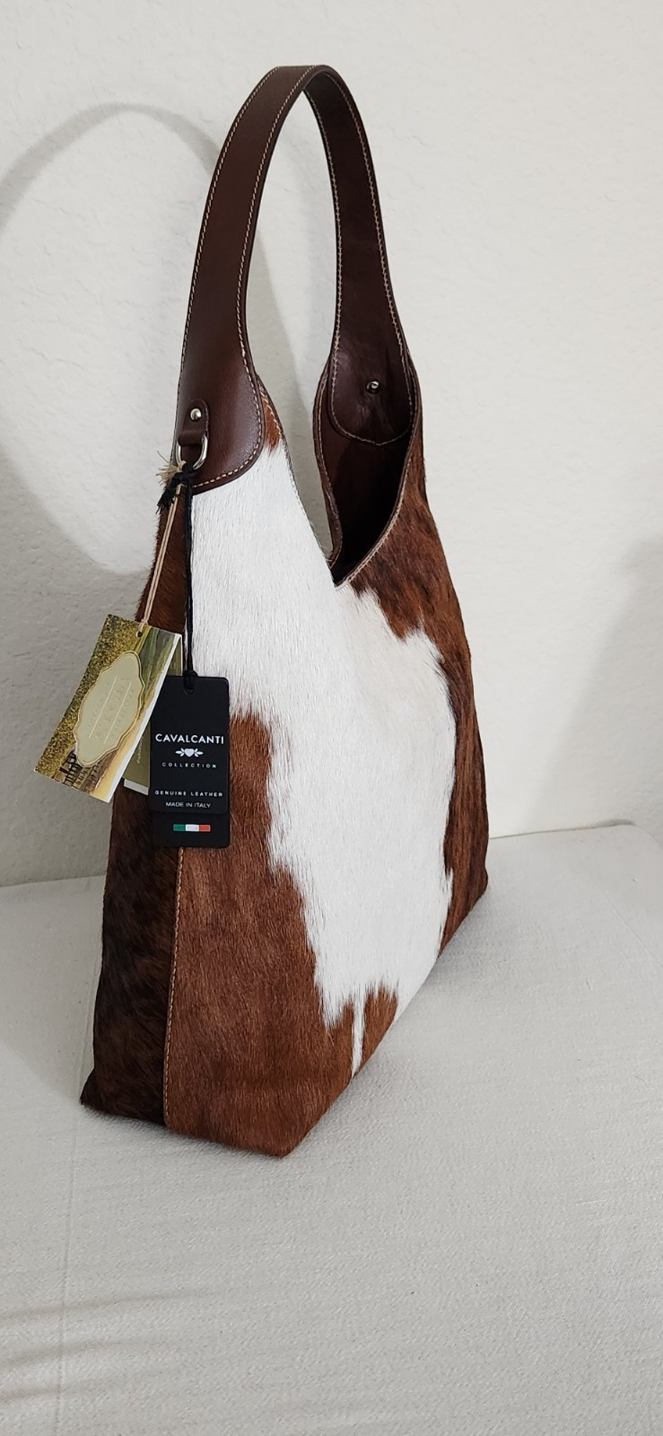 🌞CAVALCANTI ITALIAN DESIGNER HAIR CALF BROWN COWHIDE LEATHER LG HOBO BAG🌺NWT!