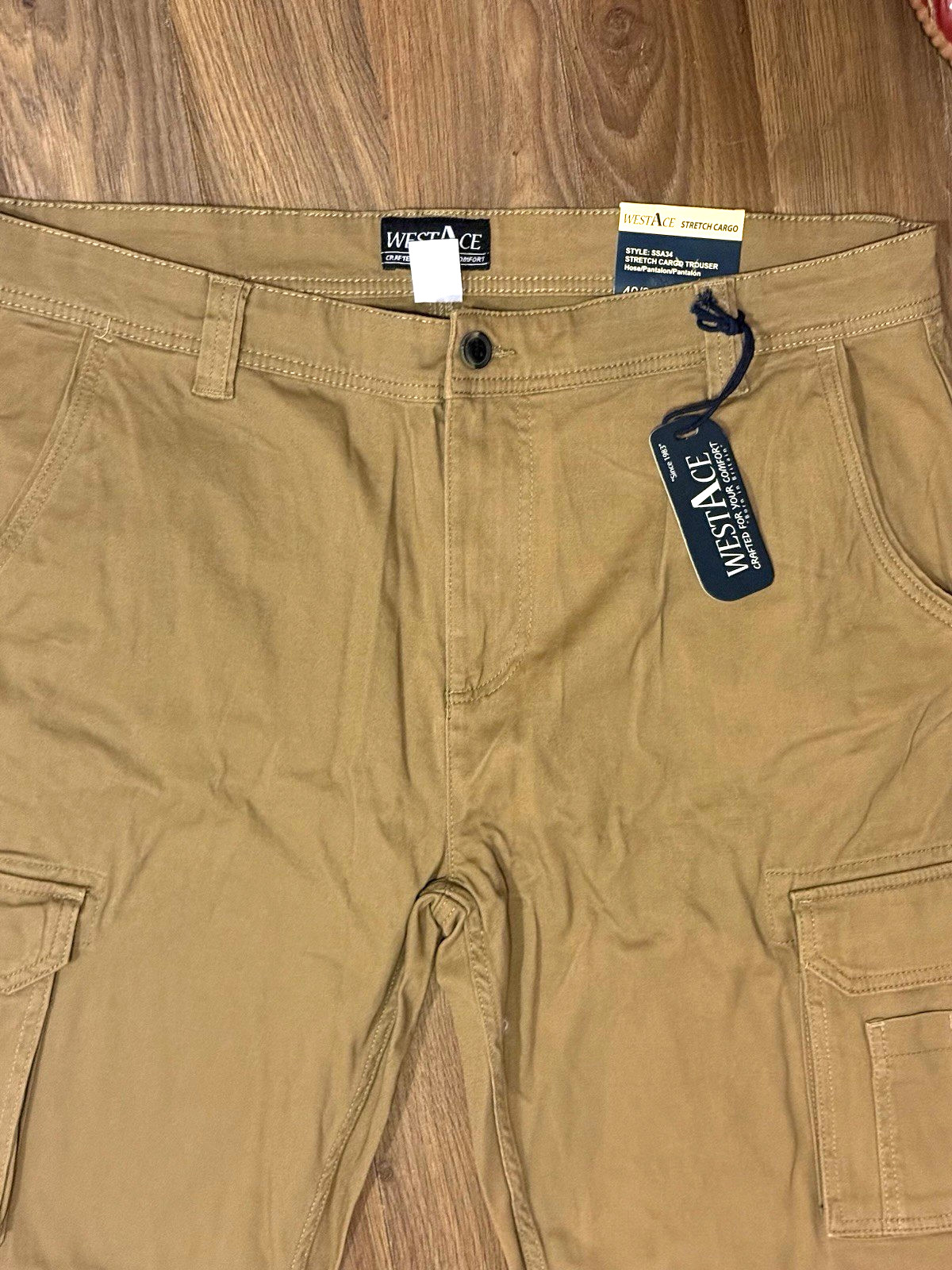WestAce Men’s Premium Regular Fit Stretch Cargo Pants Tan Size 40/30 NWT