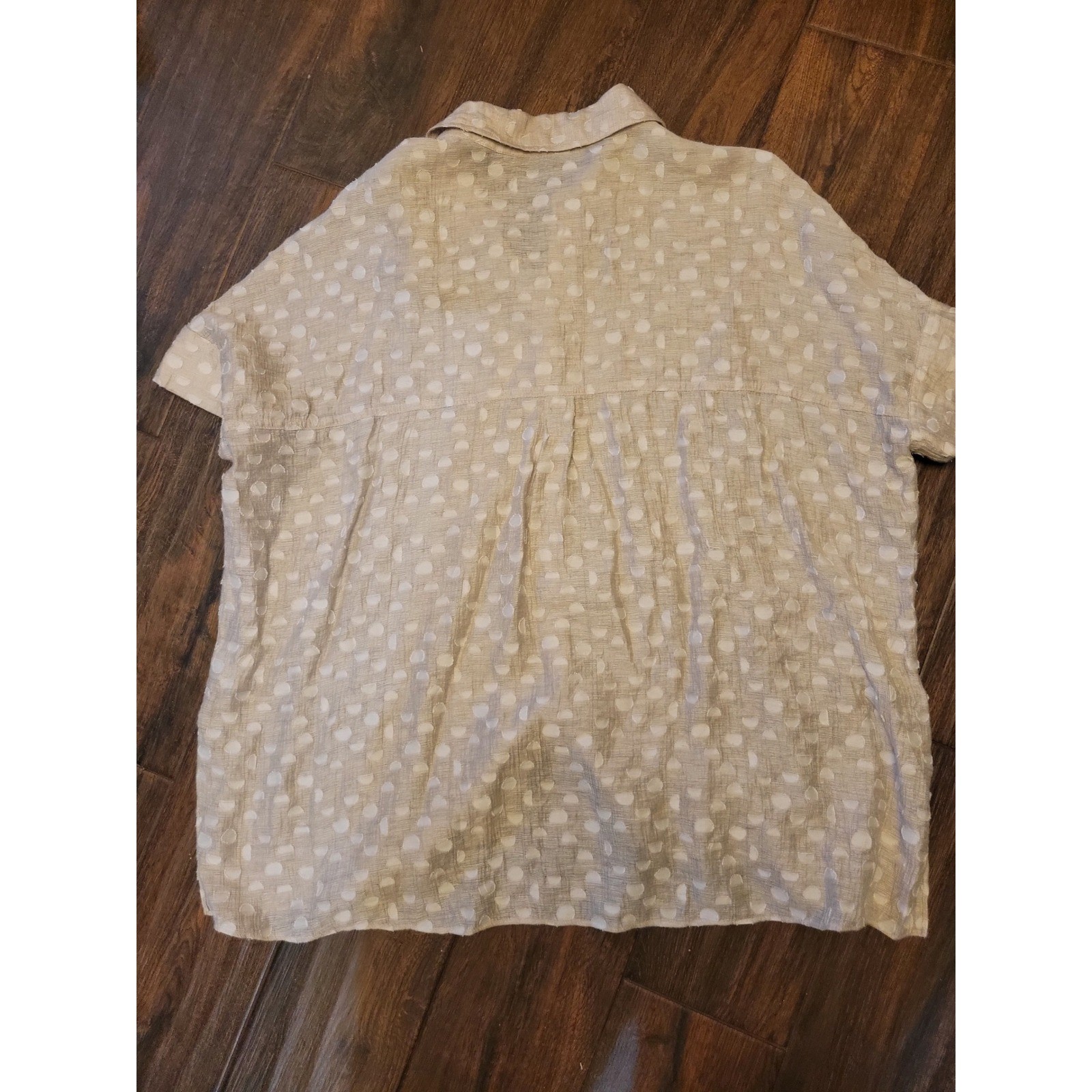 Alfani Womens Medium Tan Textured Clip Dot Button Down Short Sleeve Blouse 618