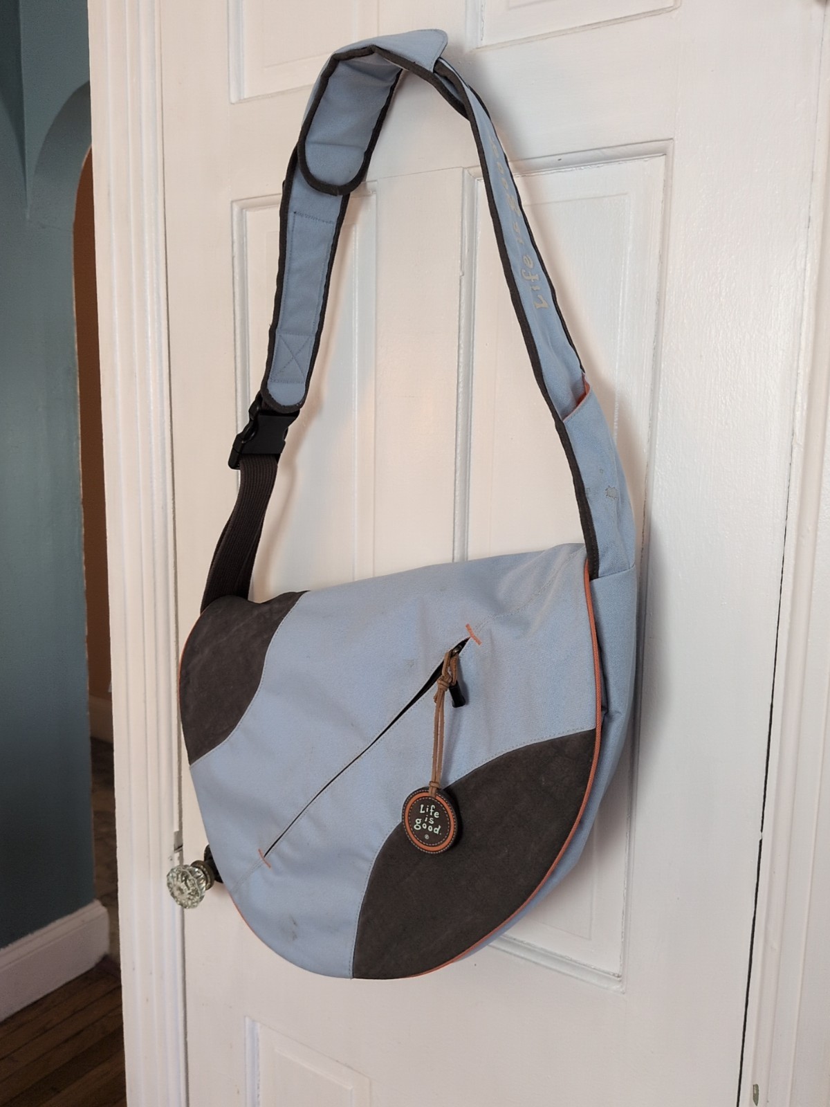 Life Is Good Smile Sling Adjustable Strap Crossbody Messenger Shoulder bag Blue