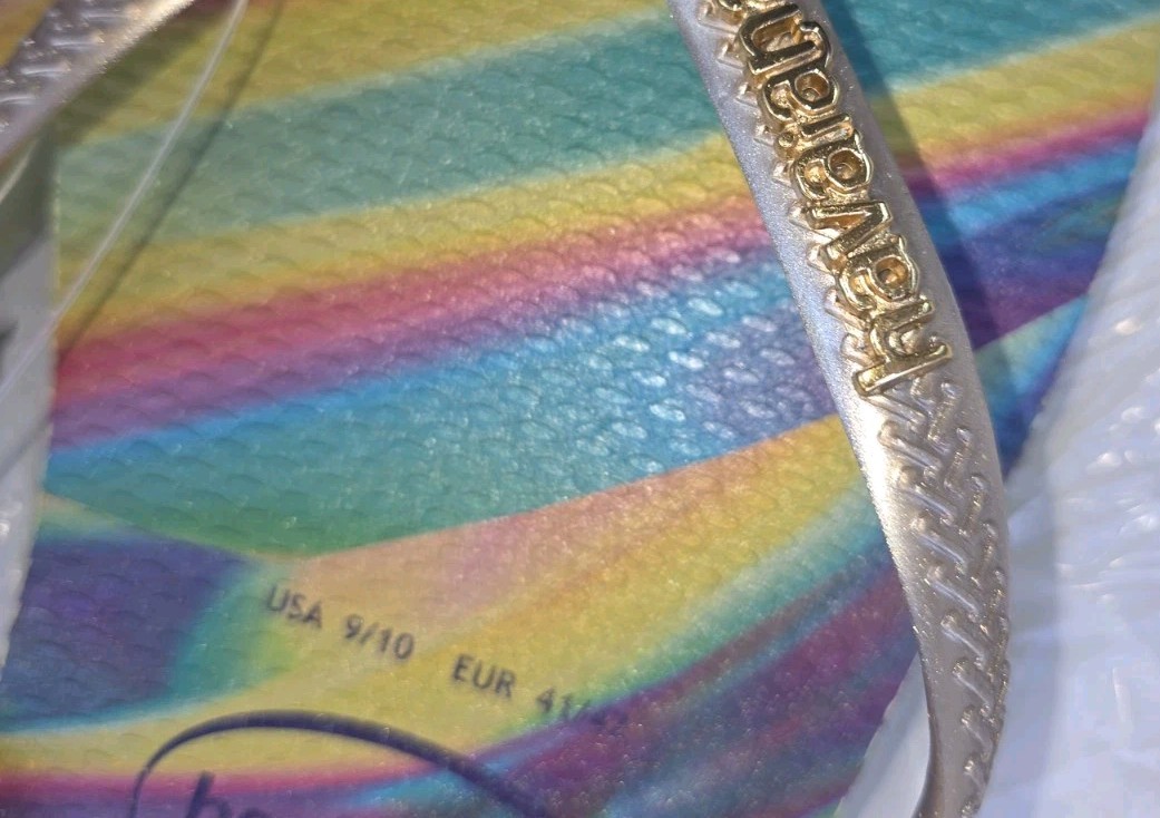Havaianas Brazilian Iridescent Slim Flip Flops Womens Sandals Sz 10 Eur 41/42