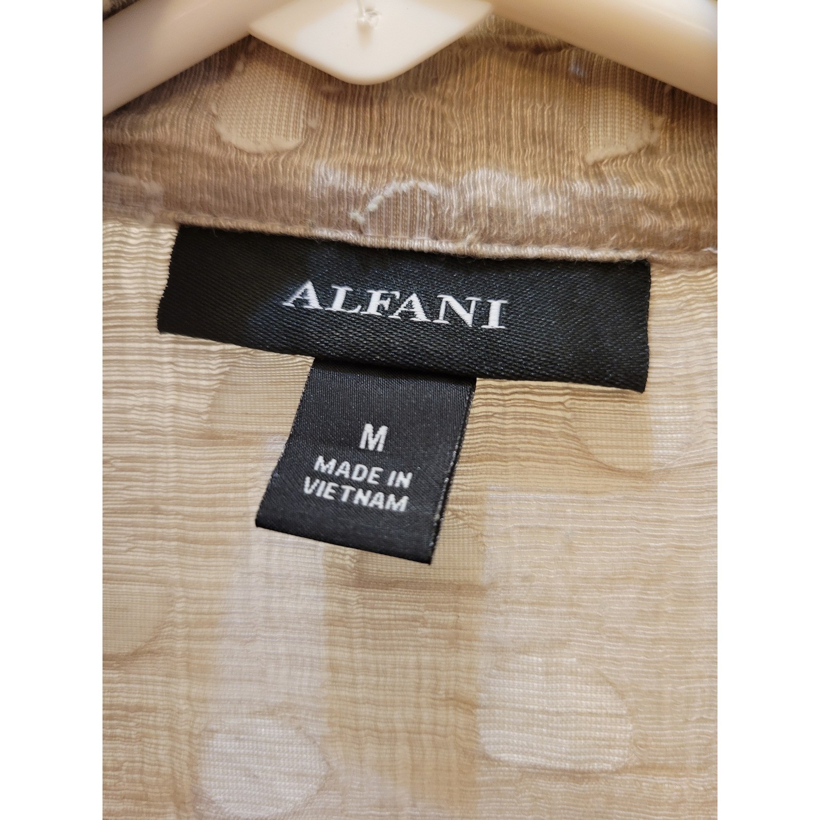 Alfani Womens Medium Tan Textured Clip Dot Button Down Short Sleeve Blouse 618