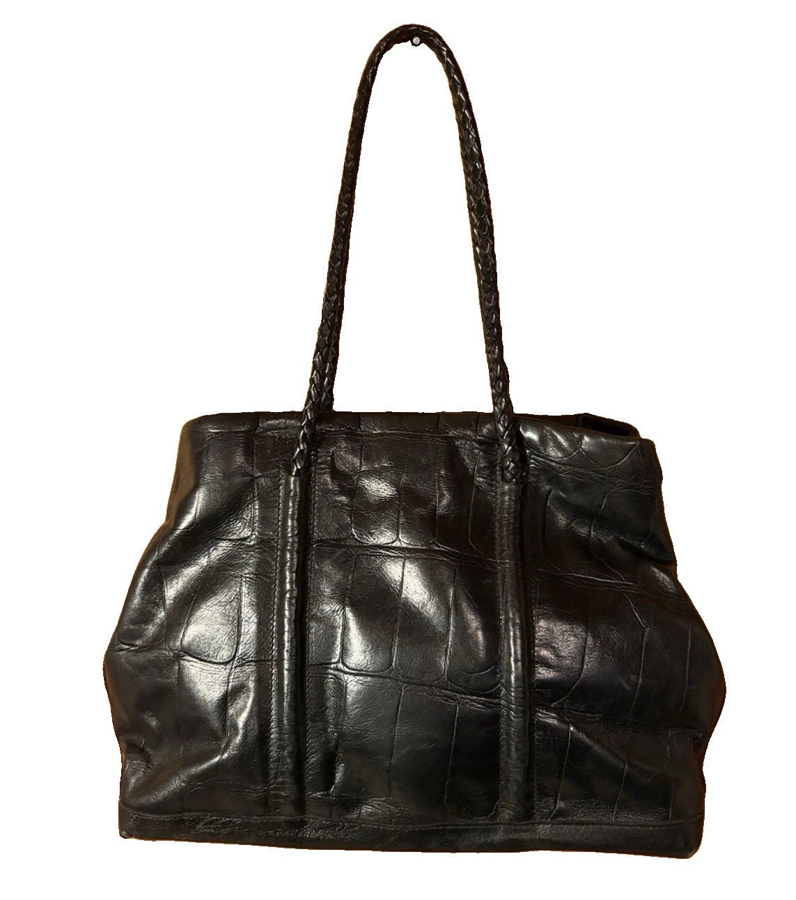 Falor Le Borse Purse Italy Croc Skin Leather Shoulder Bag Black Velvet Lining