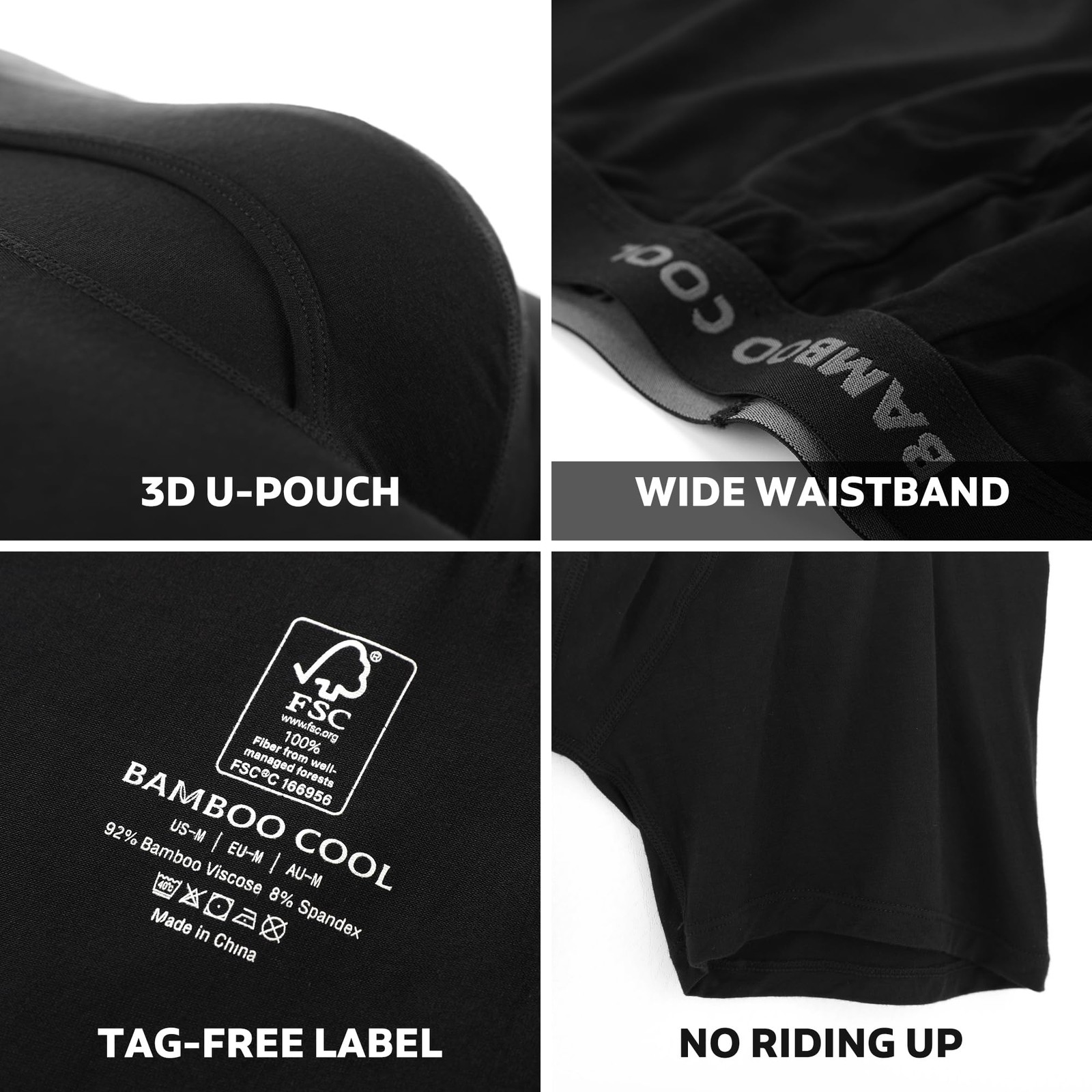 BAMBOO COOL Men’s Ultra Breathable Underwear,No Large, 02-black (4 Pack）