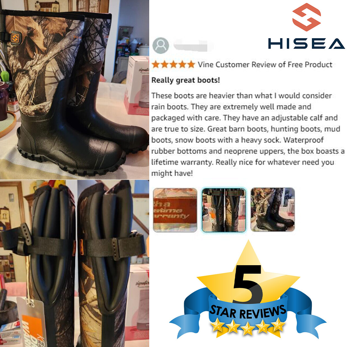 HISEA Men Adjustable Rain Boots Fishing Hunting Mud Dirt Farm Work Safety Shoes